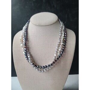 925 Sterling Silver Multistrand & Multicolored Pearl Beaded Necklace Adjustable